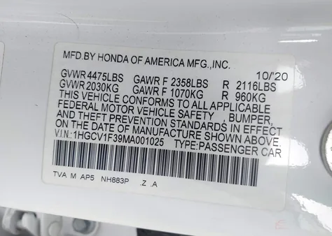 1HGCV1F39MA001025